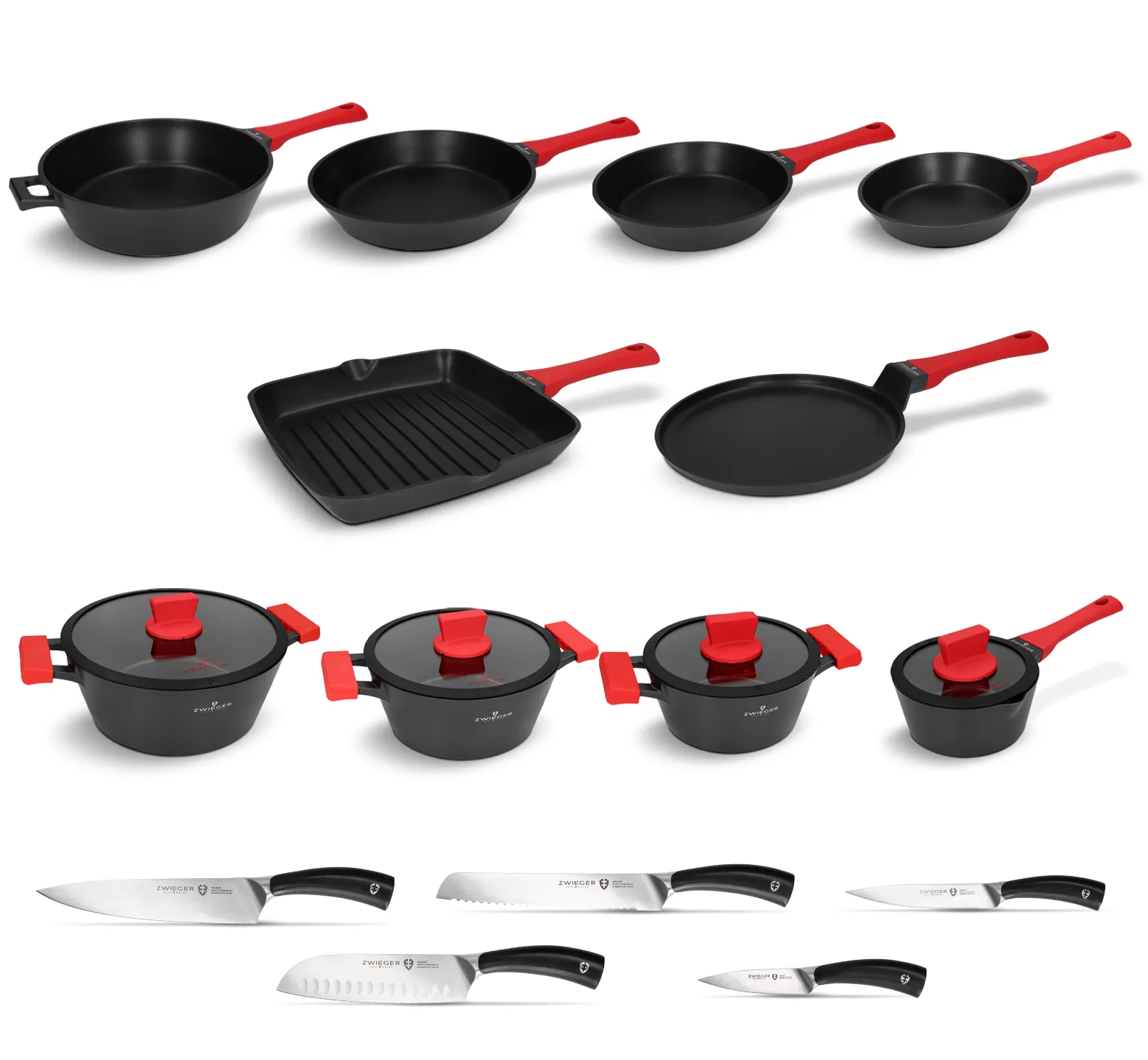 Zestaw garnków, patelni i noży 19 el. Obsidian Zwieger