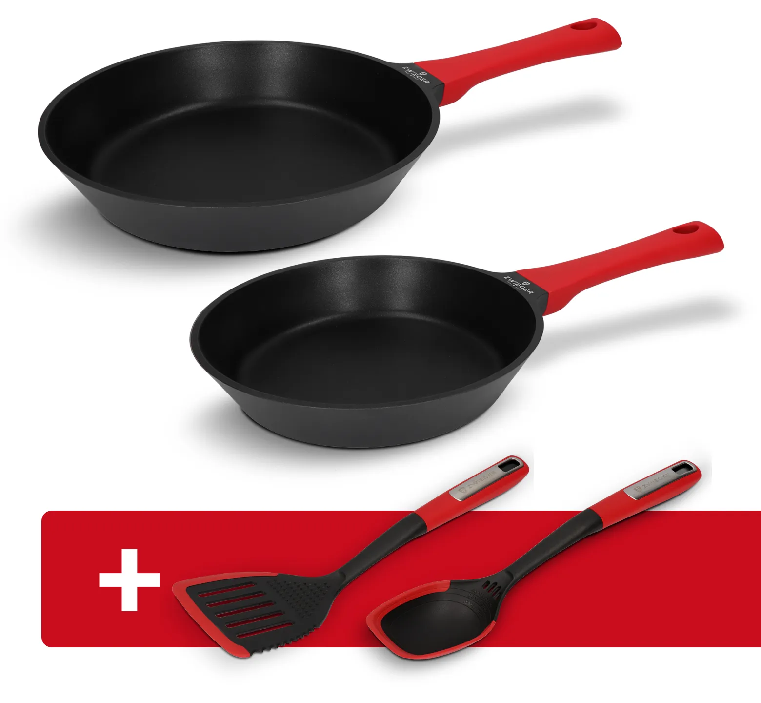 Zestaw patelni 2 el. Obsidian Zwieger + Łopatka płaska, łyżka z miarką Obsidian