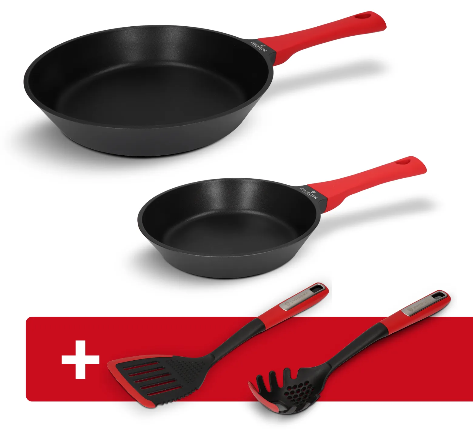 Zestaw patelni 2 el. Obsidian Zwieger + Łyżka do makaronu, łopatka płaska Obsidian