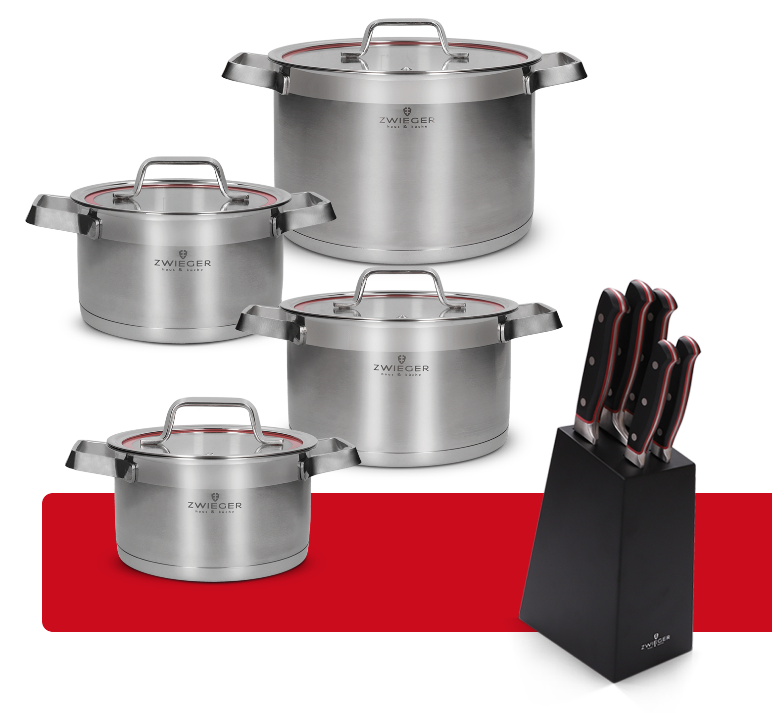 Zestaw garnków 8 el. Klassiker + Blok z zestawem 5 noży Klassiker Zwieger
