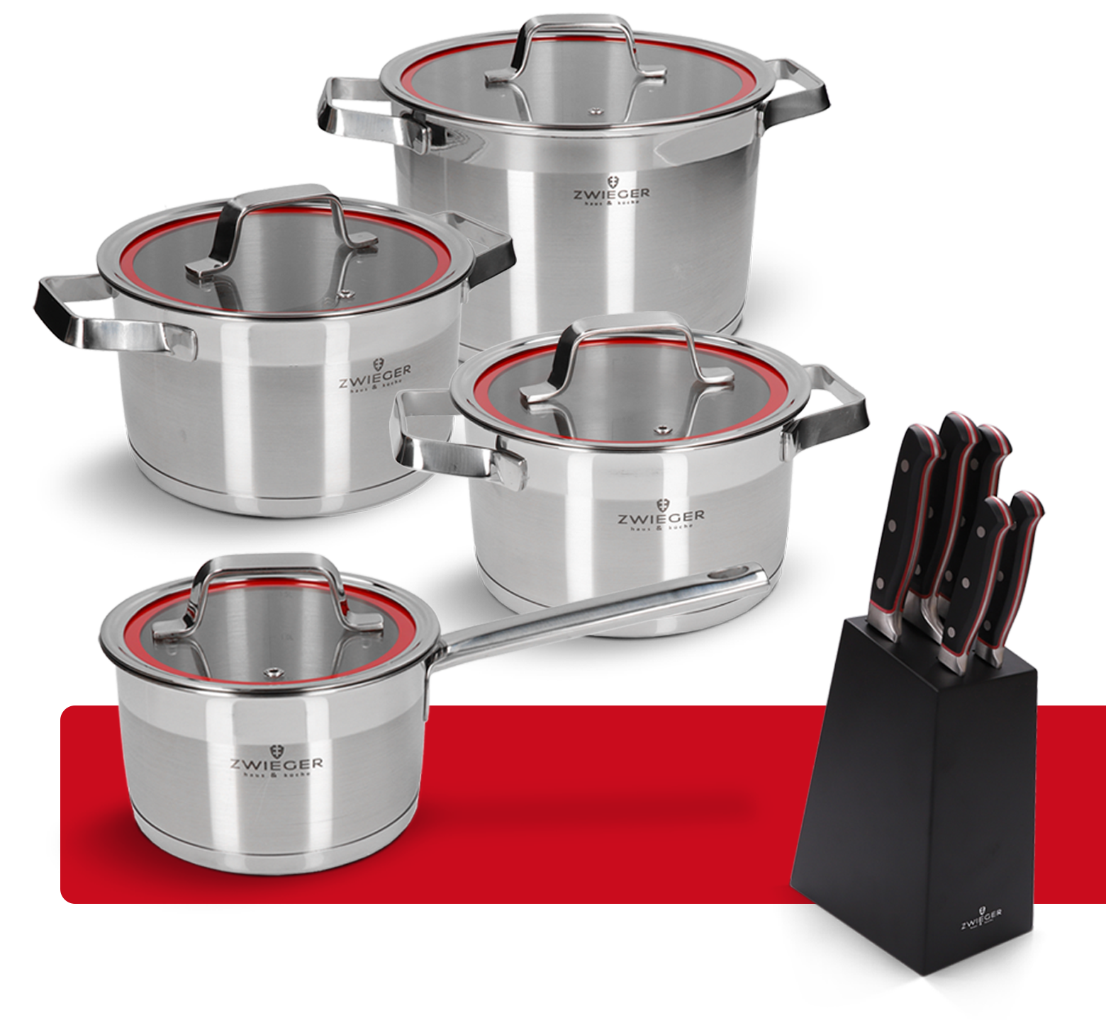 Zestaw garnków 8 el. Klassiker + Blok z zestawem 5 noży Klassiker Zwieger
