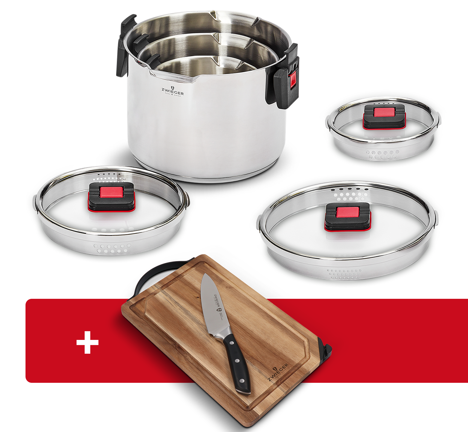 Zestaw garnków 6 el. Kompact PRO Zwieger + deska z nożem i ostrzałką Optima