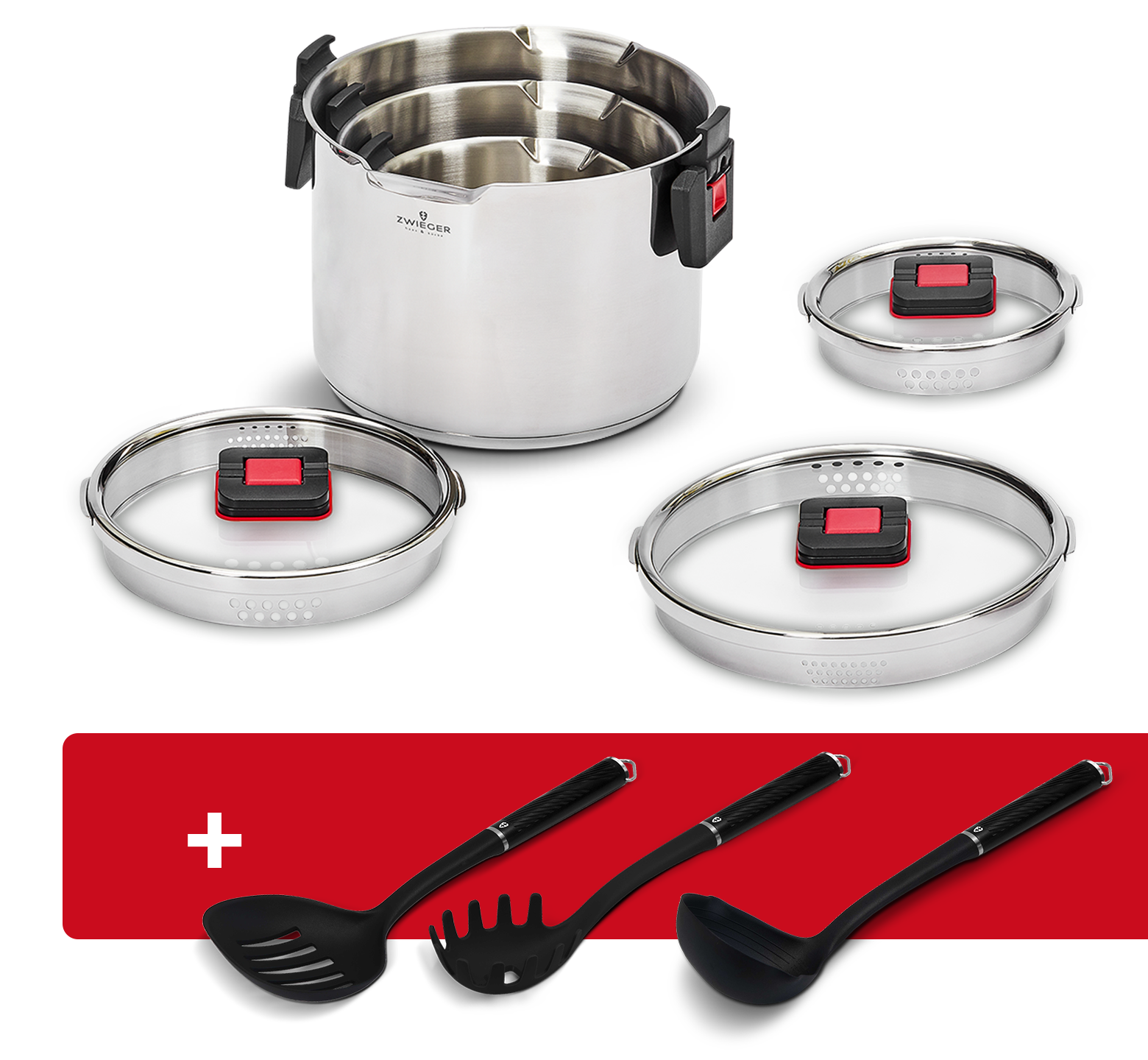 Zestaw garnków 6 el. Kompact PRO + Podbierak, łyżka do makaronu, chochla Forte