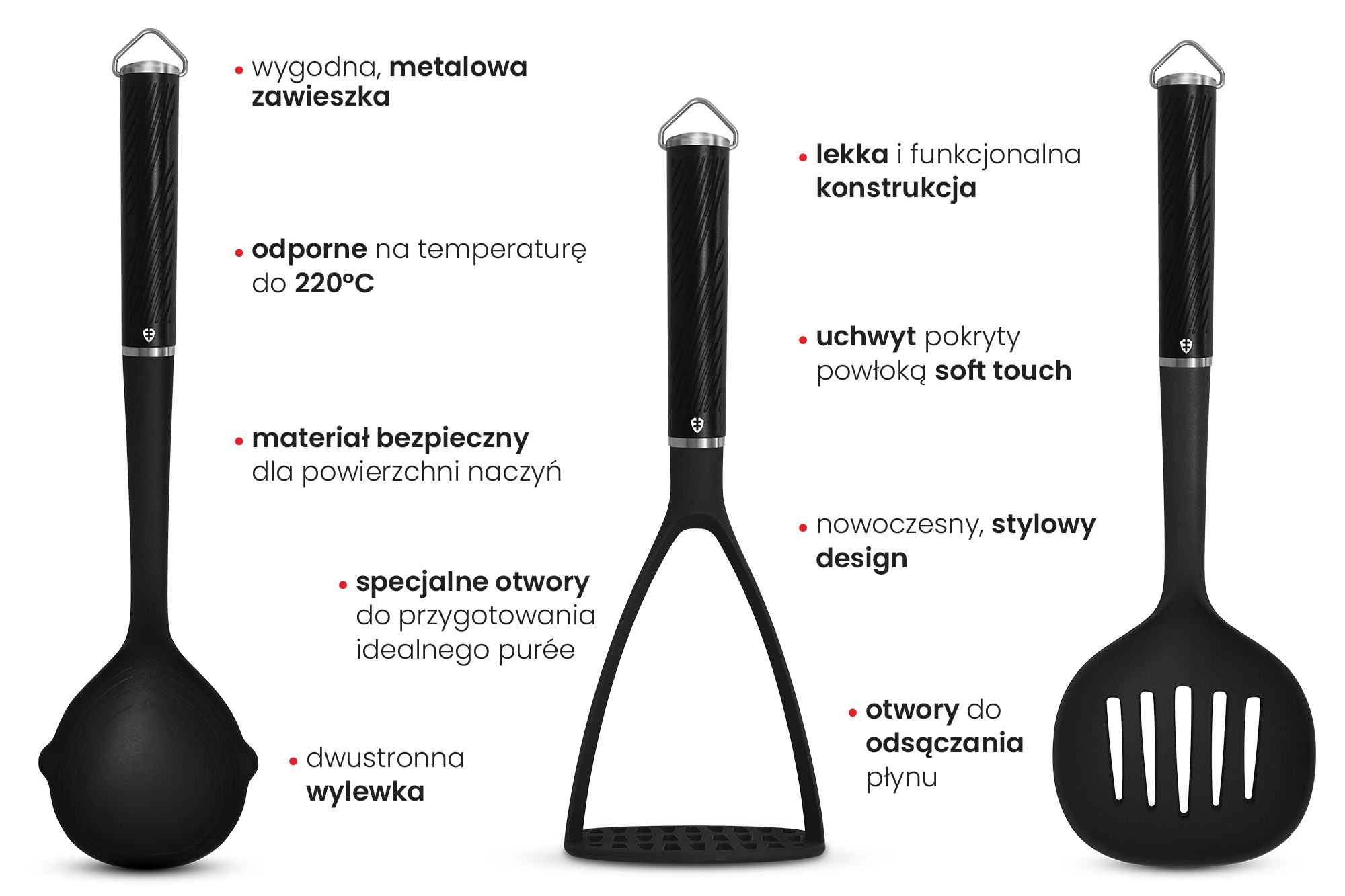 Zestaw garnków 6 el. Kompact PRO + Podbierak, łyżka do makaronu, chochla Forte