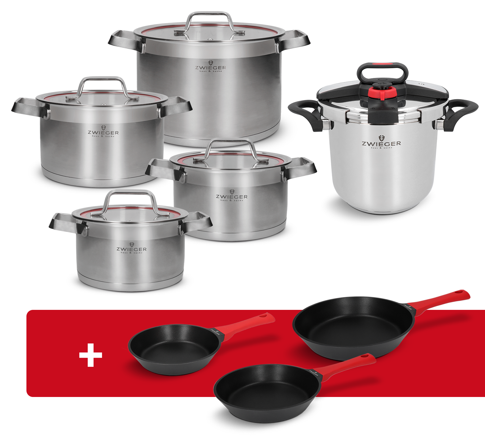 Zestaw garnków i szybkowar 10 el. Klassiker Zwieger + patelnie 3 el. Obsidian