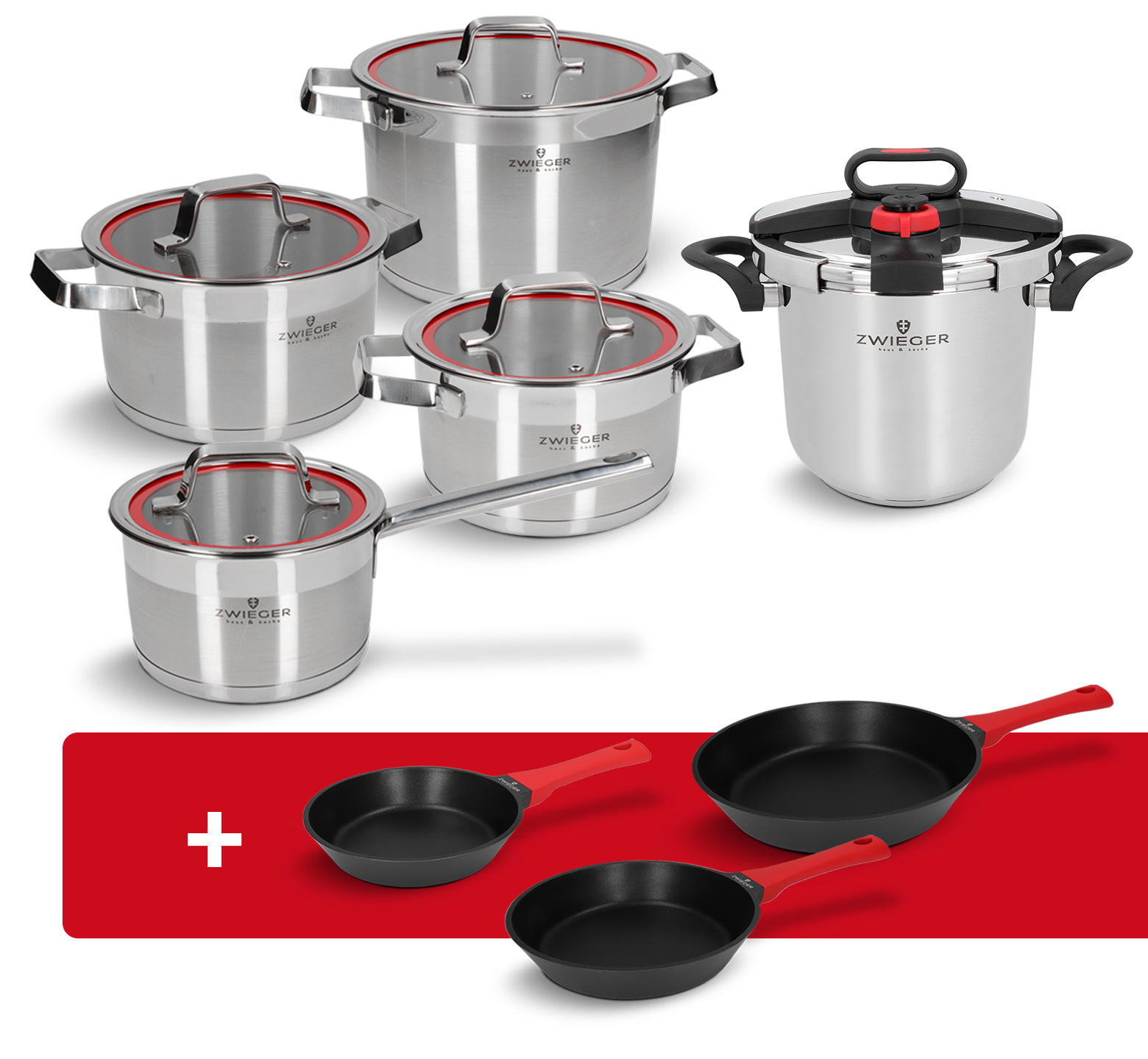Zestaw garnków i szybkowar 10 el. Klassiker Zwieger + patelnie 3 el. Obsidian