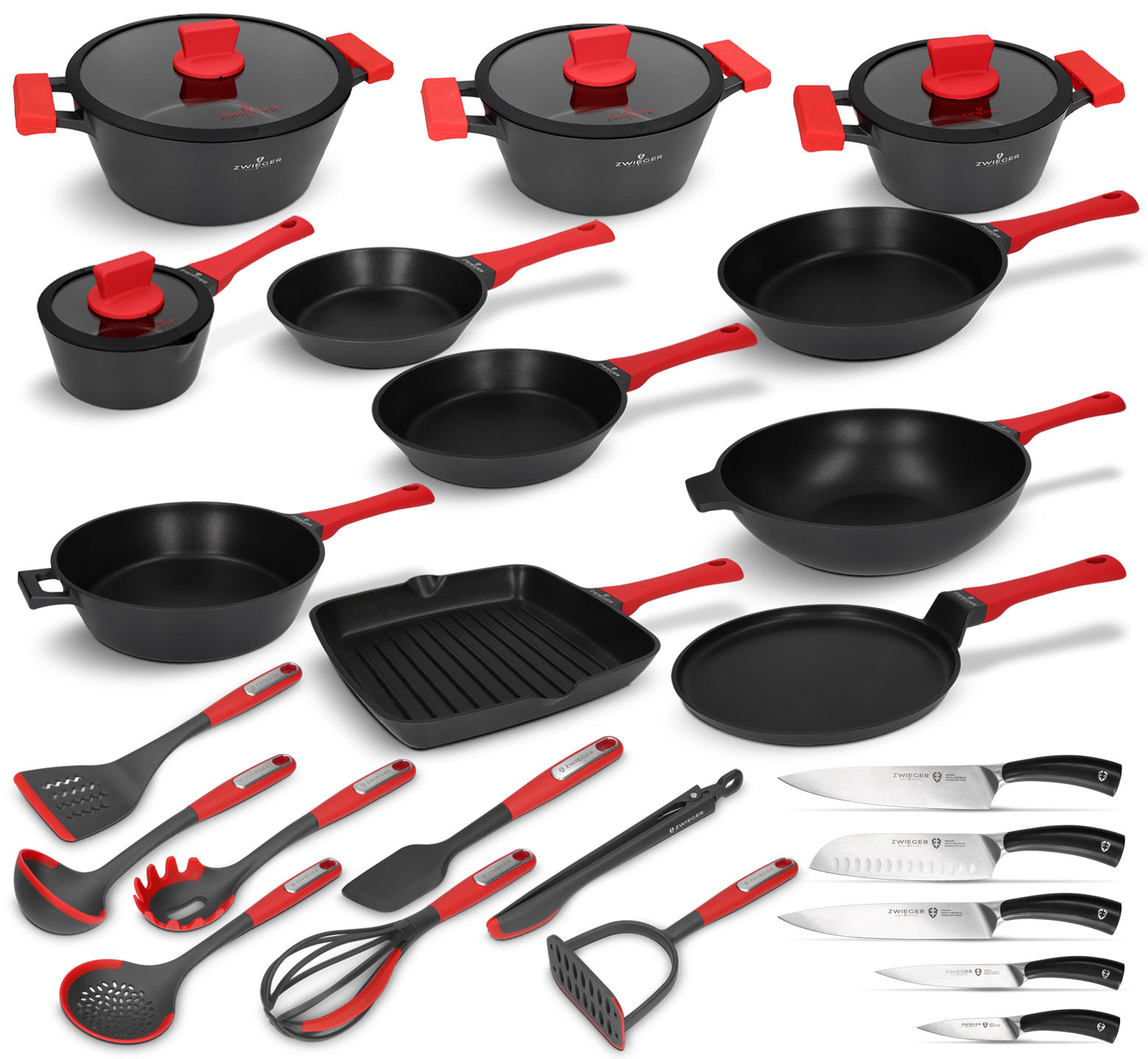 Zestaw garnków, patelni, noży i akcesoriów 28 el. Obsidian Zwieger