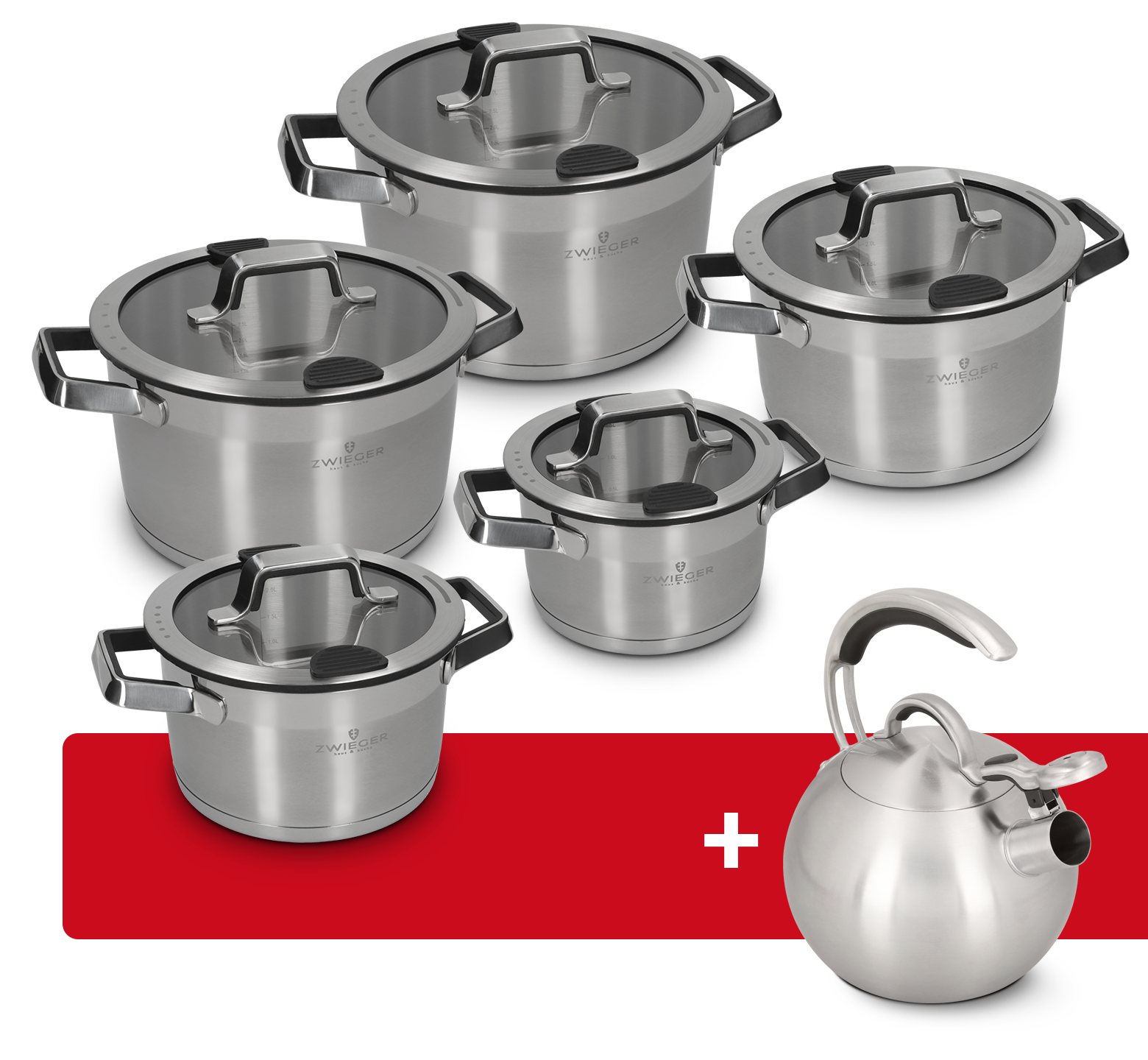 ZWIEGER Zestaw garnków 10 el. Klassiker PRO Black + Czajnik Klassiker PRO Black Zwieger